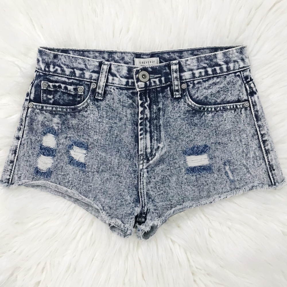 Forever 21 Hi-Rise Acid Wash Denim Shortie